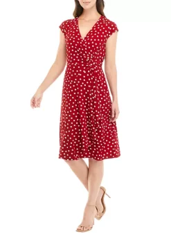 Robbie Bee Women's Cap Sleeve V-Neck Dot Print Dress -Be Inspired Elegant Store Belk 1041