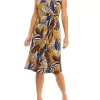 Robbie Bee Women's Cap Sleeve Surplice Side Ring Printed Dress -Be Inspired Elegant Store Belk 1042