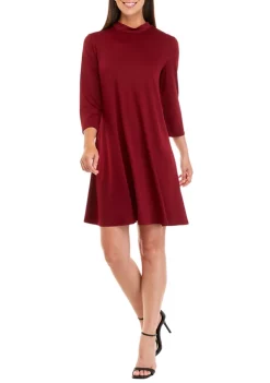 Robbie Bee Women's Long Sleeve Mock Neck Crepe A-Line Dress -Be Inspired Elegant Store Belk 1048