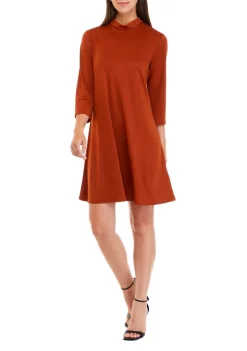 Robbie Bee Women's Long Sleeve Mock Neck Crepe A-Line Dress -Be Inspired Elegant Store Belk 1049