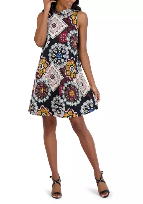 Robbie Bee Women's Sleeveless Mock Neck Medallion Print Swing Dress 7 Robbie Bee Women's Sleeveless Mock Neck Medallion Print Swing Dress - Image 5