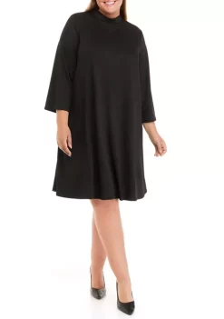 Robbie Bee Plus Size 3/4 Sleeve Mock Neck Dress