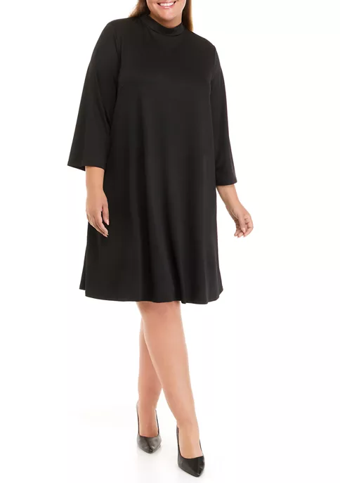 Robbie Bee Plus Size 3/4 Sleeve Mock Neck Dress 3 Robbie Bee Plus Size 3/4 Sleeve Mock Neck Dress