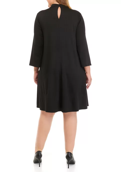 Robbie Bee Plus Size 3/4 Sleeve Mock Neck Dress 4 Robbie Bee Plus Size 3/4 Sleeve Mock Neck Dress - Image 2