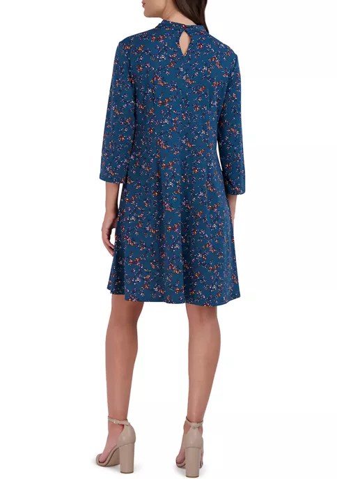 Robbie Bee Women's 3/4 Sleeve Mock Neck Floral Dress 4 Robbie Bee Women's 3/4 Sleeve Mock Neck Floral Dress - Image 2