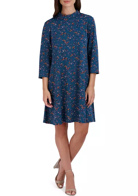 Robbie Bee Women's 3/4 Sleeve Mock Neck Floral Dress 7 Robbie Bee Women's 3/4 Sleeve Mock Neck Floral Dress - Image 5