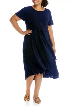 Robbie Bee Plus Size Scoop Neck Tie Front Knit Dress -Be Inspired Elegant Store Belk 1082