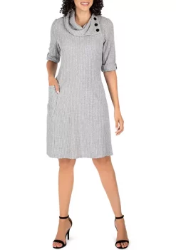 Robbie Bee Women's Short Sleeve Ribbed Hacchi Envelope Neck Fit & Flare Cozy Dress