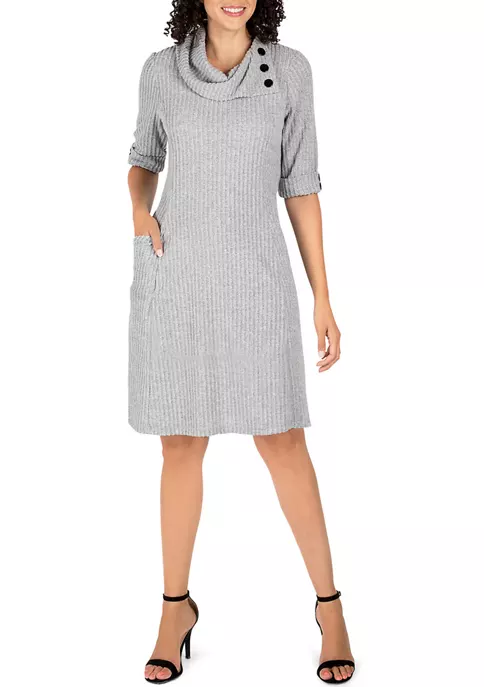 Robbie Bee Women's Short Sleeve Ribbed Hacchi Envelope Neck Fit & Flare Cozy Dress 3 Robbie Bee Women's Short Sleeve Ribbed Hacchi Envelope Neck Fit & Flare Cozy Dress