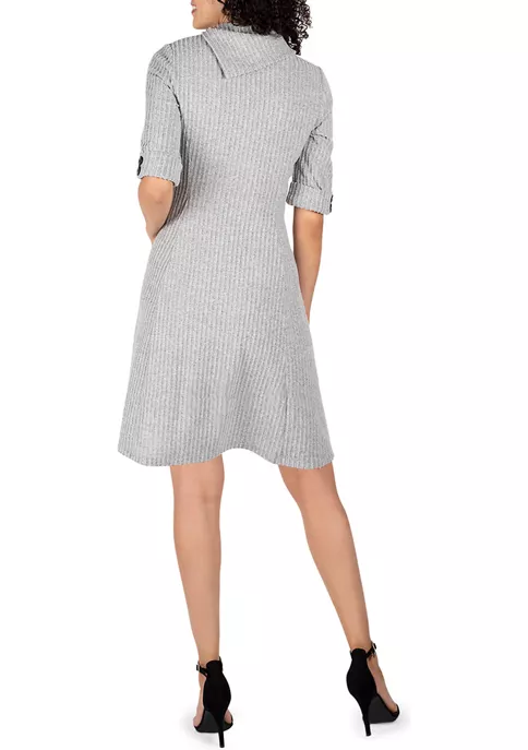 Robbie Bee Women's Short Sleeve Ribbed Hacchi Envelope Neck Fit & Flare Cozy Dress 4 Robbie Bee Women's Short Sleeve Ribbed Hacchi Envelope Neck Fit & Flare Cozy Dress - Image 2