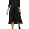 Robbie Bee Women's Elbow Sleeve Tie Front Knit Midi Dress -Be Inspired Elegant Store Belk 1089