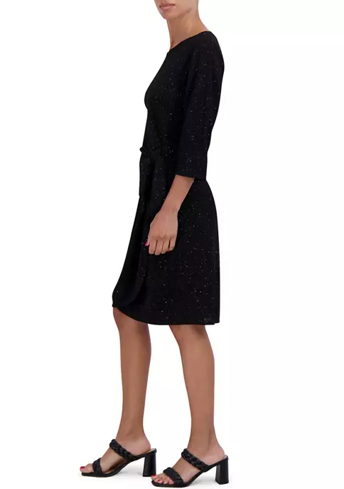 Robbie Bee Women's 3/4 Sleeves Glitter Knit Side Tie Sheath Dress 5 Robbie Bee Women's 3/4 Sleeves Glitter Knit Side Tie Sheath Dress - Image 3