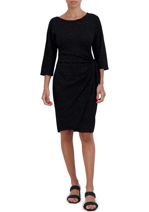 Robbie Bee Women's 3/4 Sleeves Glitter Knit Side Tie Sheath Dress 7 Robbie Bee Women's 3/4 Sleeves Glitter Knit Side Tie Sheath Dress - Image 5