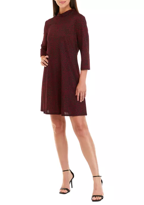 Robbie Bee Women's 3/4 Sleeve Mock Neck Animal Print Crepe A-Line Dress 3 Robbie Bee Women's 3/4 Sleeve Mock Neck Animal Print Crepe A-Line Dress