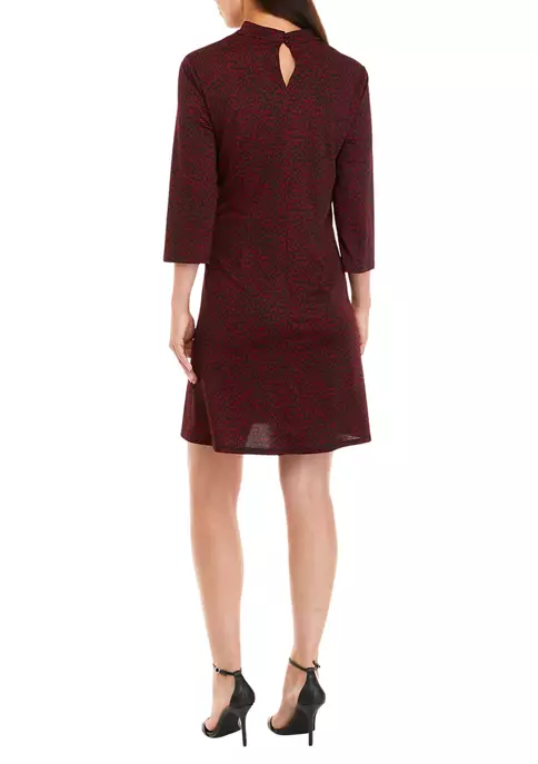 Robbie Bee Women's 3/4 Sleeve Mock Neck Animal Print Crepe A-Line Dress 4 Robbie Bee Women's 3/4 Sleeve Mock Neck Animal Print Crepe A-Line Dress - Image 2