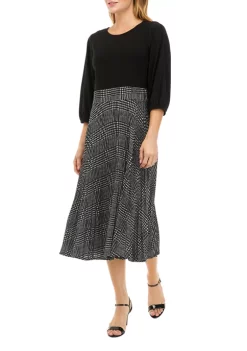 Robbie Bee Women's 3/4 Sleeve Plaid Pleated Dress -Be Inspired Elegant Store Belk 1109