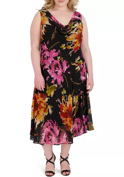 Robbie Bee Plus Size Sleeveless Cowl Neck Floral Printed Chiffon Dress 2 Robbie Bee Plus Size Sleeveless Cowl Neck Floral Printed Chiffon Dress