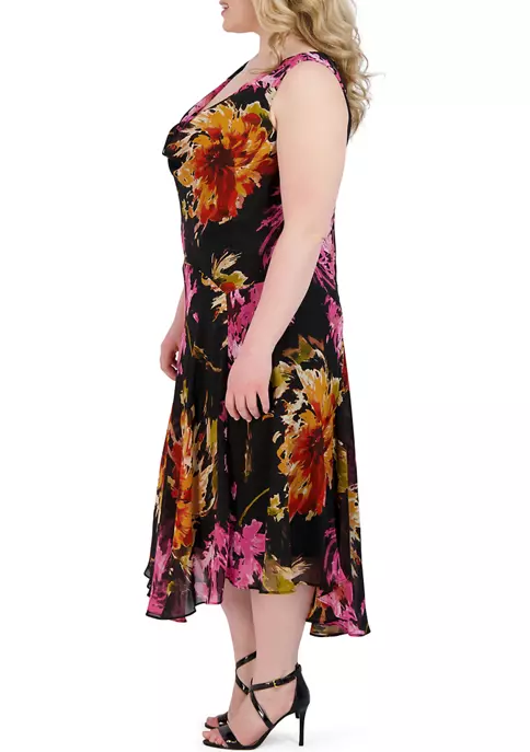 Robbie Bee Plus Size Sleeveless Cowl Neck Floral Printed Chiffon Dress 4 Robbie Bee Plus Size Sleeveless Cowl Neck Floral Printed Chiffon Dress - Image 3