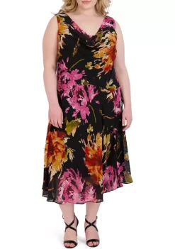 Robbie Bee Plus Size Sleeveless Cowl Neck Floral Printed Chiffon Dress 8 Robbie Bee Plus Size Sleeveless Cowl Neck Floral Printed Chiffon Dress -Be Inspired Elegant Store Belk 1120