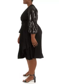 Robbie Bee Plus Size Long Sleeve Sequin Wrap Dress -Be Inspired Elegant Store Belk 1123