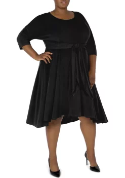 Robbie Bee Plus Size 3/4 Sleeve Tie Front Fit and Flare Midi Dress -Be Inspired Elegant Store Belk 1127