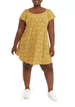 Robbie Bee Plus Size Flutter Sleeve Ditsy Floral Print A-Line Dress