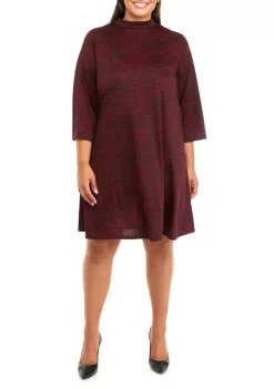 Robbie Bee Plus Size 3/4 Sleeve Mock Neck Animal Print A-Line Dress