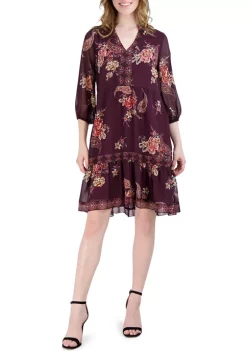Robbie Bee Women's Blouson Sleeve Floral Print Dress