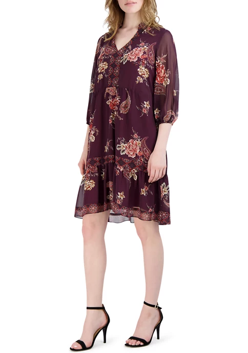 Robbie Bee Women's Blouson Sleeve Floral Print Dress 6 Robbie Bee Women's Blouson Sleeve Floral Print Dress - Image 4