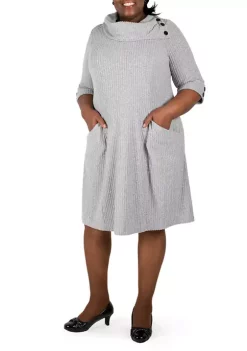 Robbie Bee Plus Size Elbow Sleeve Hacci Envelope Neck Fit and Flare Dress