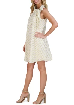 Robbie Bee Women's Sleeveless Foil Dot Tie Neck A-Line Dress -Be Inspired Elegant Store Belk 1168