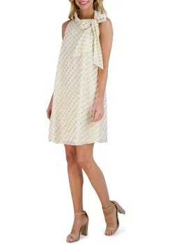 Robbie Bee Women's Sleeveless Foil Dot Tie Neck A-Line Dress -Be Inspired Elegant Store Belk 1169