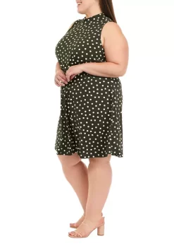 Robbie Bee Women's Sleeveless Mock Neck Puff Dot Swing Dress -Be Inspired Elegant Store Belk 1173