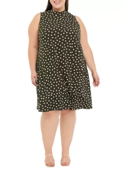 Robbie Bee Women's Sleeveless Mock Neck Puff Dot Swing Dress -Be Inspired Elegant Store Belk 1174