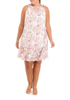 Robbie Bee Plus Size Halter Printed Dress with Flounce Hem