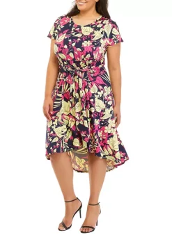 Robbie Bee Plus Size Short Sleeve Crepe Tie Waist Dress -Be Inspired Elegant Store Belk 1185