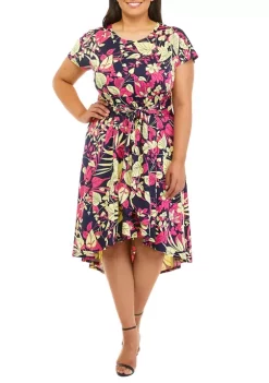 Robbie Bee Plus Size Short Sleeve Crepe Tie Waist Dress -Be Inspired Elegant Store Belk 1186