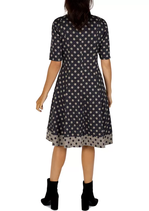 Robbie Bee Women's Elbow Sleeve Dot Print Hacci Fit and Flare Dress 4 Robbie Bee Women's Elbow Sleeve Dot Print Hacci Fit and Flare Dress - Image 2