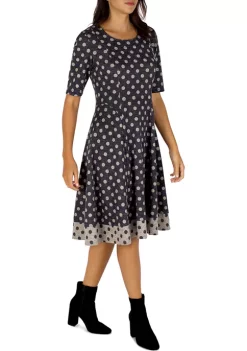 Robbie Bee Women's Elbow Sleeve Dot Print Hacci Fit and Flare Dress 8 Robbie Bee Women's Elbow Sleeve Dot Print Hacci Fit and Flare Dress -Be Inspired Elegant Store Belk 1189