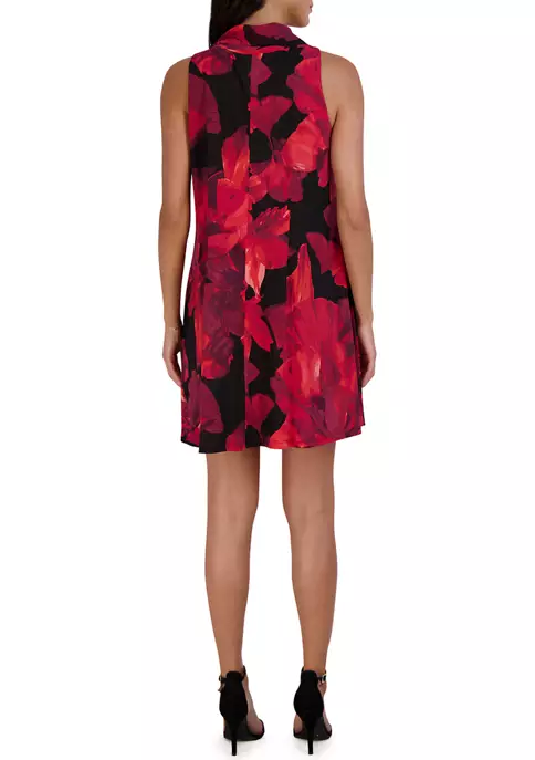 Robbie Bee Women's Sleeveless Floral Print Chiffon Bow Tie Neck A-Line Dress 4 Robbie Bee Women's Sleeveless Floral Print Chiffon Bow Tie Neck A-Line Dress - Image 2