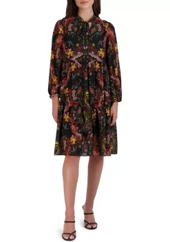 Robbie Bee Women's Blouson Sleeve Floral Chiffon Babydoll Dress -Be Inspired Elegant Store Belk 1201