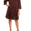 Robbie Bee Plus Size 3/4 Sleeve Mock Neck Paisley Print A-Line Dress