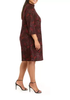 Robbie Bee Plus Size 3/4 Sleeve Mock Neck Paisley Print A-Line Dress -Be Inspired Elegant Store Belk 1204
