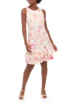 Robbie Bee Women's Sleeveless Ruffle Hem Scuba Floral Dress