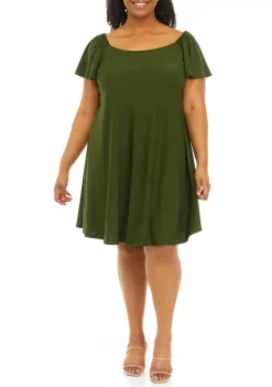 Robbie Bee Plus Size Flutter Sleeve Dress