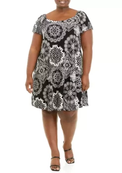 Robbie Bee Plus Size Flutter Sleeve Medallion Print Dress -Be Inspired Elegant Store Belk 1234