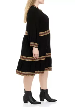 Robbie Bee Plus Size Long Sleeve Split Neck Border Print Babydoll Dress 8 Robbie Bee Plus Size Long Sleeve Split Neck Border Print Babydoll Dress -Be Inspired Elegant Store Belk 1243