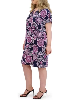 Robbie Bee Plus Size Short Sleeve Puff Print Wrap Dress -Be Inspired Elegant Store Belk 1255