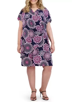 Robbie Bee Plus Size Short Sleeve Puff Print Wrap Dress -Be Inspired Elegant Store Belk 1257