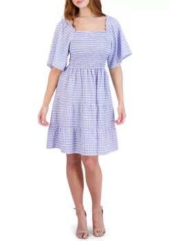 Robbie Bee Women's Flare Sleeve Gingham Tiered Dress -Be Inspired Elegant Store Belk 1264